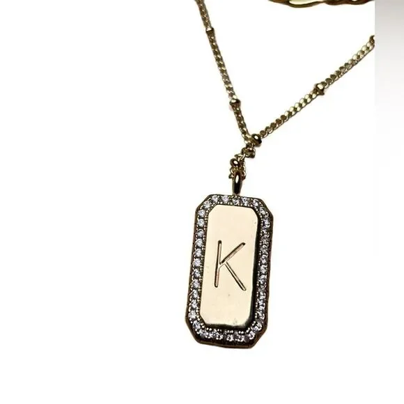 Gold Initial 'K' Pendant Double Necklace w/Faux Diamonds Costume Jewelry - Picture 1 of 14